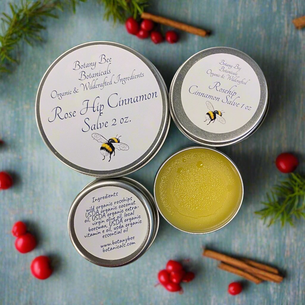 Organic Rose Hip Cinnamon, Salve for Skin, Sunflower Oil, Beeswax, Vitamin E