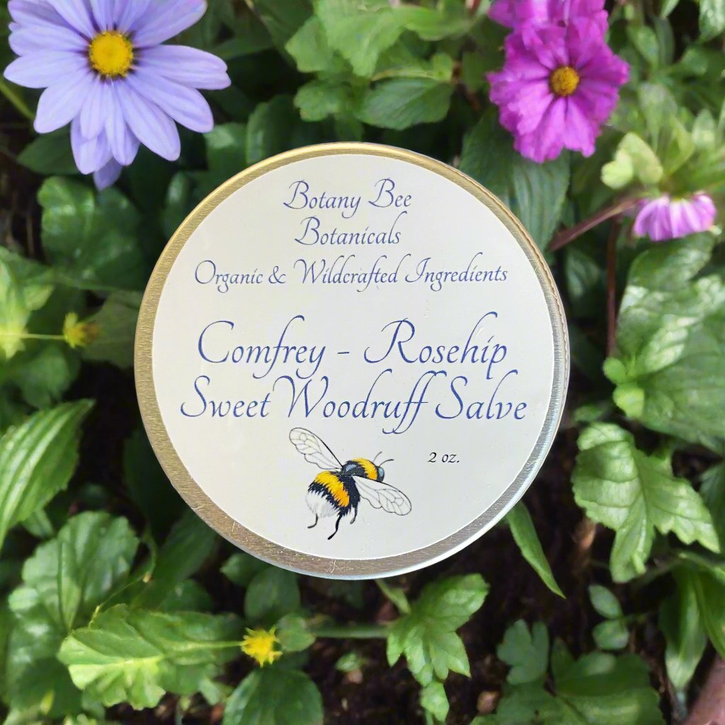 Organic Comfrey, Rosehip, Sweet Woodruff, Frankincense Salve 2-oz.